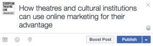 theatre and cultural institutions using Facebook